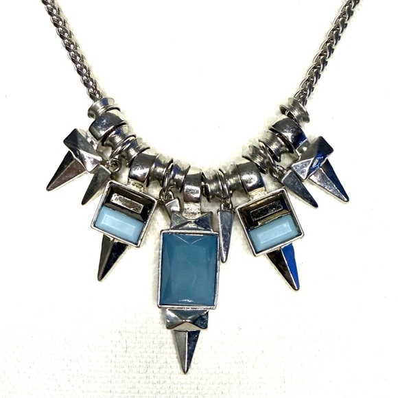 BCBG Spike Silver and Blue Geometric Necklace - Picture 1 of 3